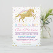 Rainbow Unicorn Birthday Invitation roze Gold Kaart (Staand voorkant)