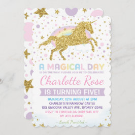 Rainbow Unicorn Birthday Invitation roze Gold Kaart