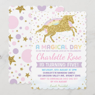 Rainbow Unicorn Birthday Invitation roze Gold Kaart