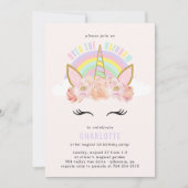 Rainbow Unicorn Birthday Invitation roze Gold Kaart (Voorkant)