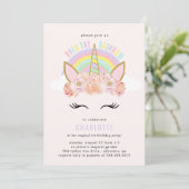 Rainbow Unicorn Birthday Invitation roze Gold Kaart (Staand voorkant)