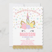 Rainbow Unicorn Birthday Invitation roze Gold Kaart (Voorkant)
