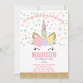 Rainbow Unicorn Birthday Invitation roze Gold Kaart (Voorkant)