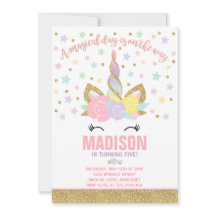 Rainbow Unicorn Birthday Invitation roze Gold