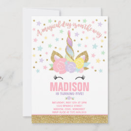 Rainbow Unicorn Birthday Invitation roze Gold Kaart