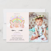 Rainbow Unicorn Birthday Invitation roze Gold Kaart (Voorkant)