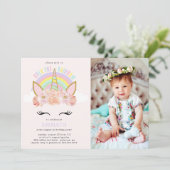 Rainbow Unicorn Birthday Invitation roze Gold Kaart (Staand voorkant)