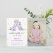 Rainbow Unicorn Birthday Invitations met foto Kaart (Staand voorkant)