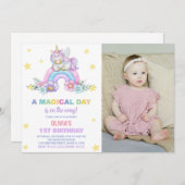 Rainbow Unicorn Birthday Invitations met foto Kaart (Voorkant / Achterkant)
