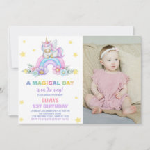 Rainbow Unicorn Birthday Invitations met foto