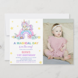 Rainbow Unicorn Birthday Invitations met foto Kaart