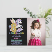 Rainbow Unicorn Birthday Invitations met foto Kaart (Staand voorkant)