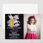 Rainbow Unicorn Birthday Invitations met foto Kaart (Voorkant / Achterkant)