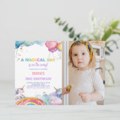 Rainbow Unicorn Birthday Invitations met foto Kaart (Staand voorkant)