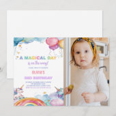Rainbow Unicorn Birthday Invitations met foto Kaart (Voorkant / Achterkant)