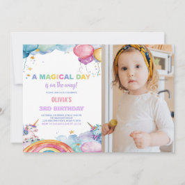Rainbow Unicorn Birthday Invitations met foto Kaart