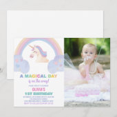 Rainbow Unicorn Birthday Invitations met foto Kaart (Voorkant / Achterkant)