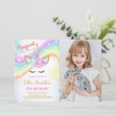 Rainbow Unicorn Birthday Invitations met foto Kaart (Staand voorkant)