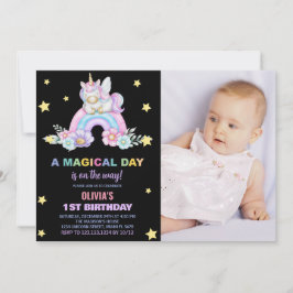 Rainbow Unicorn Birthday Invitations met foto Kaart