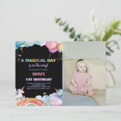 Rainbow Unicorn Birthday Invitations met foto Kaart (Staand voorkant)