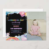 Rainbow Unicorn Birthday Invitations met foto Kaart (Voorkant / Achterkant)