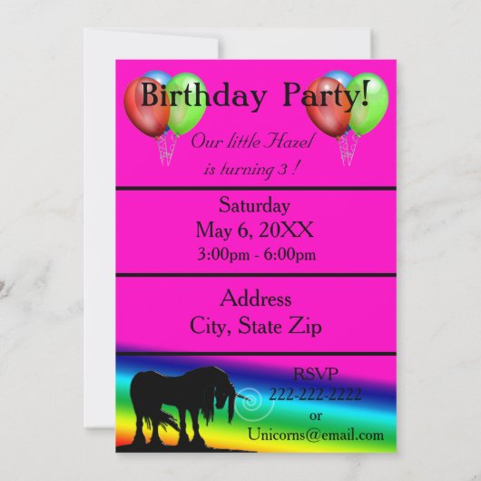 Rainbow Unicorn Birthday Kaart (Achterkant)