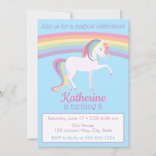 Rainbow Unicorn Birthday Kaart (Voorkant)