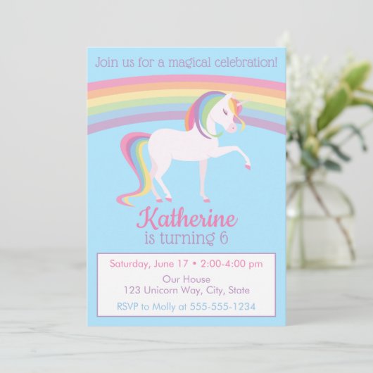 Rainbow Unicorn Birthday Kaart (Staand voorkant)