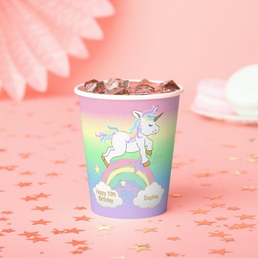 Rainbow Unicorn Birthday Papieren Bekers (Insitu)