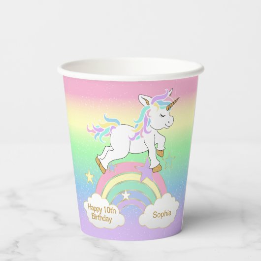 Rainbow Unicorn Birthday Papieren Bekers (Achterkant)