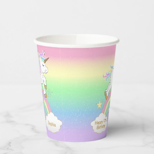 Rainbow Unicorn Birthday Papieren Bekers (Links)