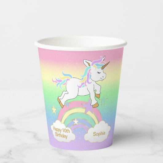 Rainbow Unicorn Birthday Papieren Bekers (Voorkant)