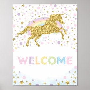 Rainbow Unicorn Birthday Party Baby shower Welkom Poster