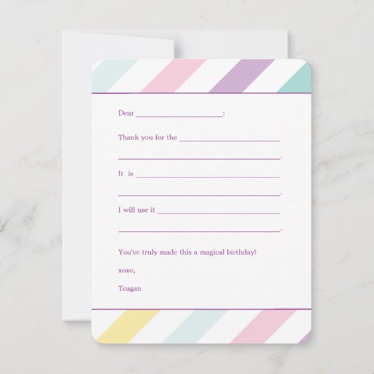 Rainbow Unicorn Birthday Party Dank je wel Bedankkaart (Achterkant)