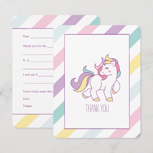 Rainbow Unicorn Birthday Party Dank je wel Bedankkaart (Voorkant / Achterkant)