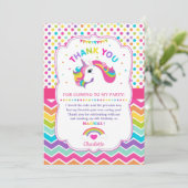Rainbow Unicorn Birthday Party Dank je wel Kaart (Staand voorkant)