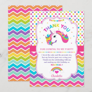 Rainbow Unicorn Birthday Party Dank je wel Kaart