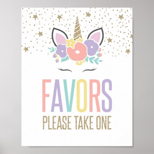 Rainbow Unicorn Birthday Party Favors Sign Poster (Voorkant)