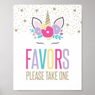 Rainbow Unicorn Birthday Party Favors Sign Poster