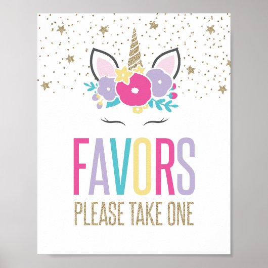 Rainbow Unicorn Birthday Party Favors Sign Poster (Voorkant)