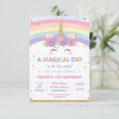 Rainbow Unicorn Birthday Party Girl Kaart (Staand voorkant)