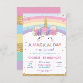 Rainbow Unicorn Birthday Party Girl Kaart