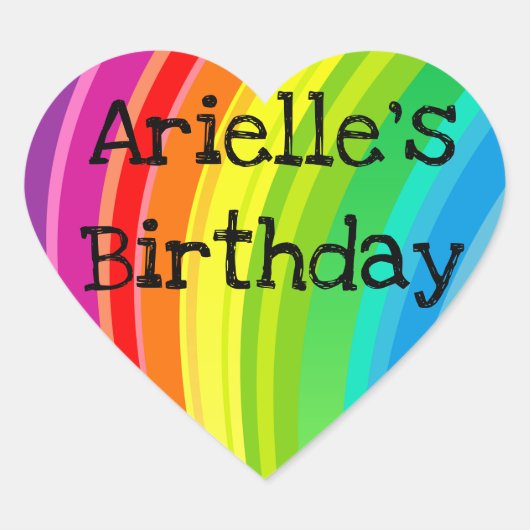 Rainbow Unicorn Birthday Party Heart Sticker (Voorkant)