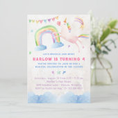 Rainbow Unicorn Birthday Party Invitation Kaart (Staand voorkant)