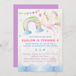 Rainbow Unicorn Birthday Party Invitation Kaart