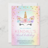 Rainbow Unicorn Birthday Party Invitation Kaart (Voorkant)