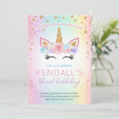 Rainbow Unicorn Birthday Party Invitation Kaart (Staand voorkant)