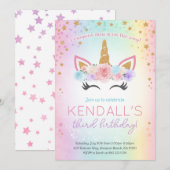 Rainbow Unicorn Birthday Party Invitation Kaart (Voorkant / Achterkant)