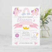 Rainbow Unicorn Birthday Party Invitation Kaart (Staand voorkant)