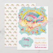 Rainbow Unicorn Birthday Party Invitation Kaart (Voorkant / Achterkant)